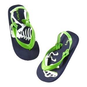NEW Carter's Baby Dinosaur Flip Flop Sandals Size 3/4 Navy Blue Green Pool Beach